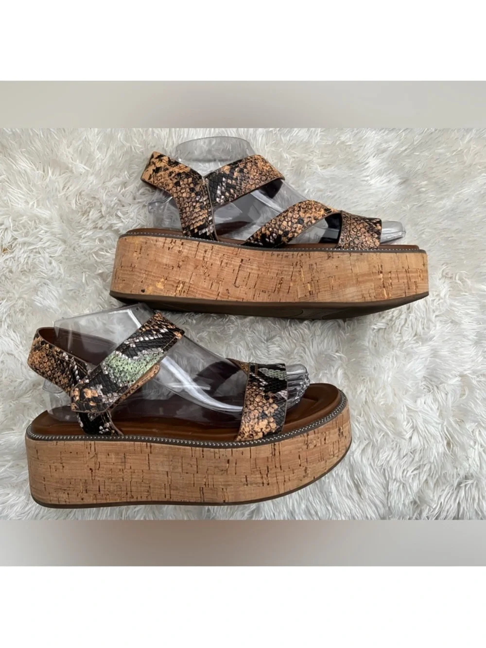 Franco Sarto Snake Print Cork Platform Wedge Sandals Women’s 9.5 Leather